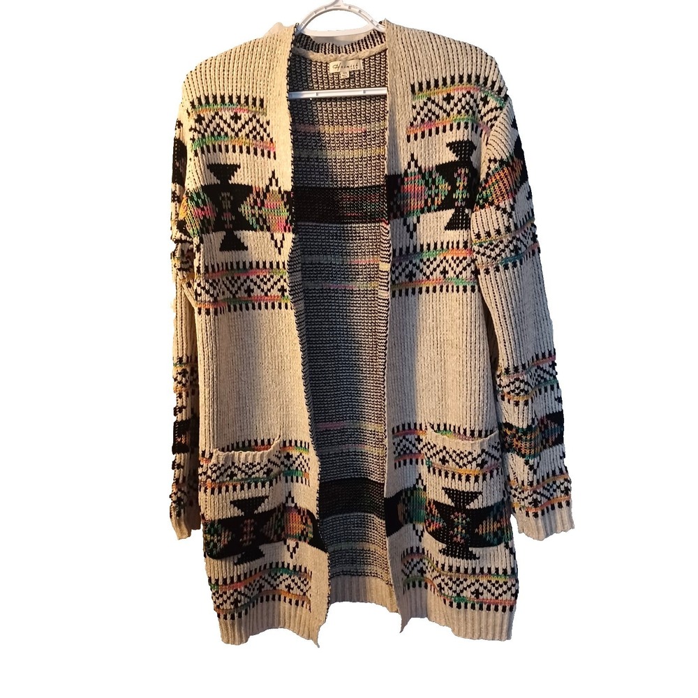 Heimish USA Southwestern Chenille Cardigan Sweater WJ1034V Cream S/M Boho